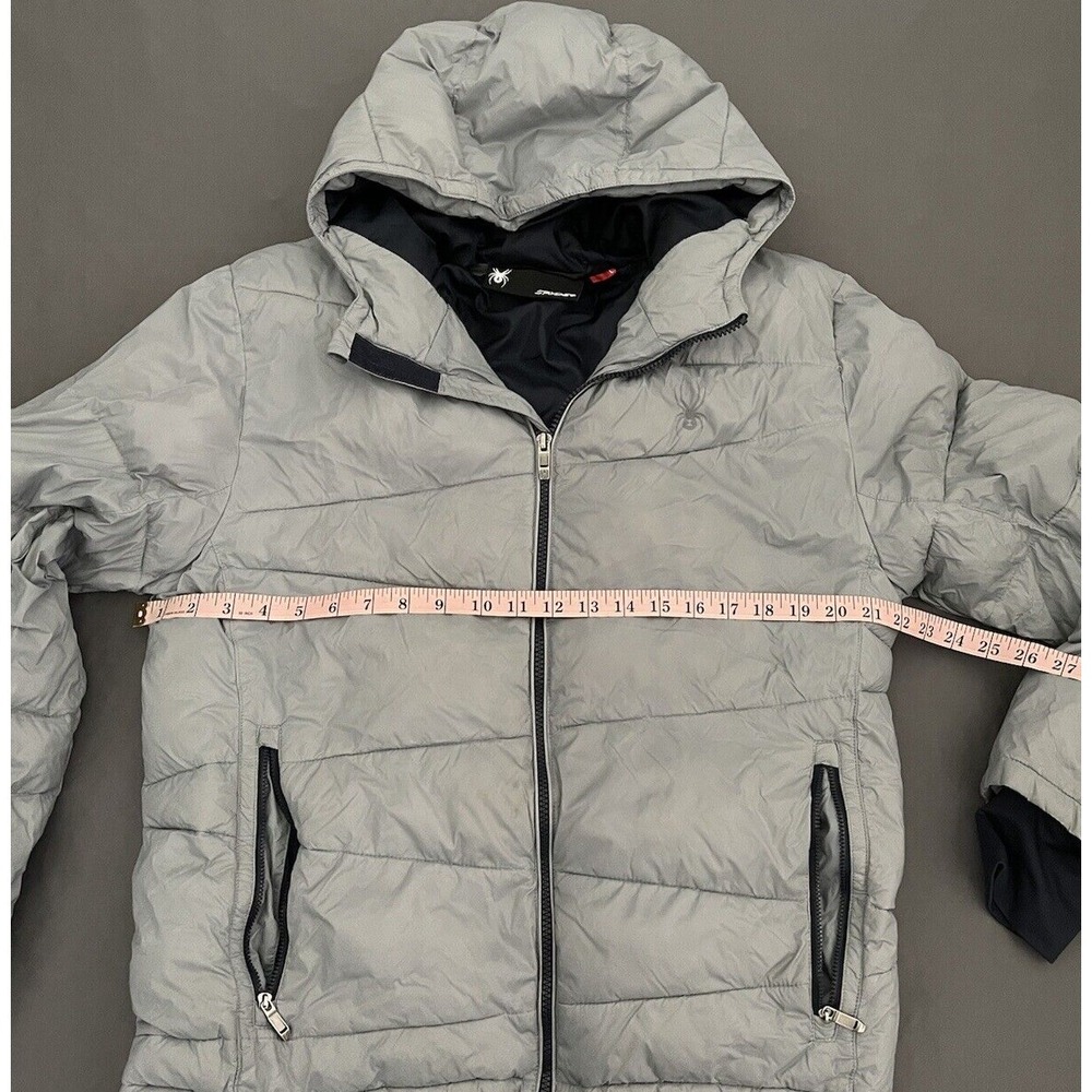 Spyder Puffer Hooded Jacket Boys Large 14/16 Gray Thermaweb Nylon‎ Thumb Holes - Picture 15 of 16